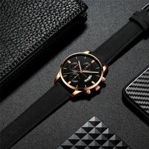 Fashion Sport Men's Stainless Steel Case Leather Band Quartz Analog Wrist Watch